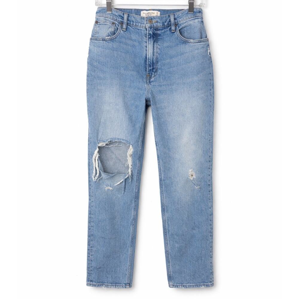 Abercrombie & Fitch 90s Straight Ultra High Rise Jeans Distressed Light Wash 26